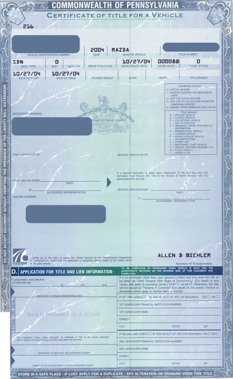 what is an electronic car title pennsylvania car title